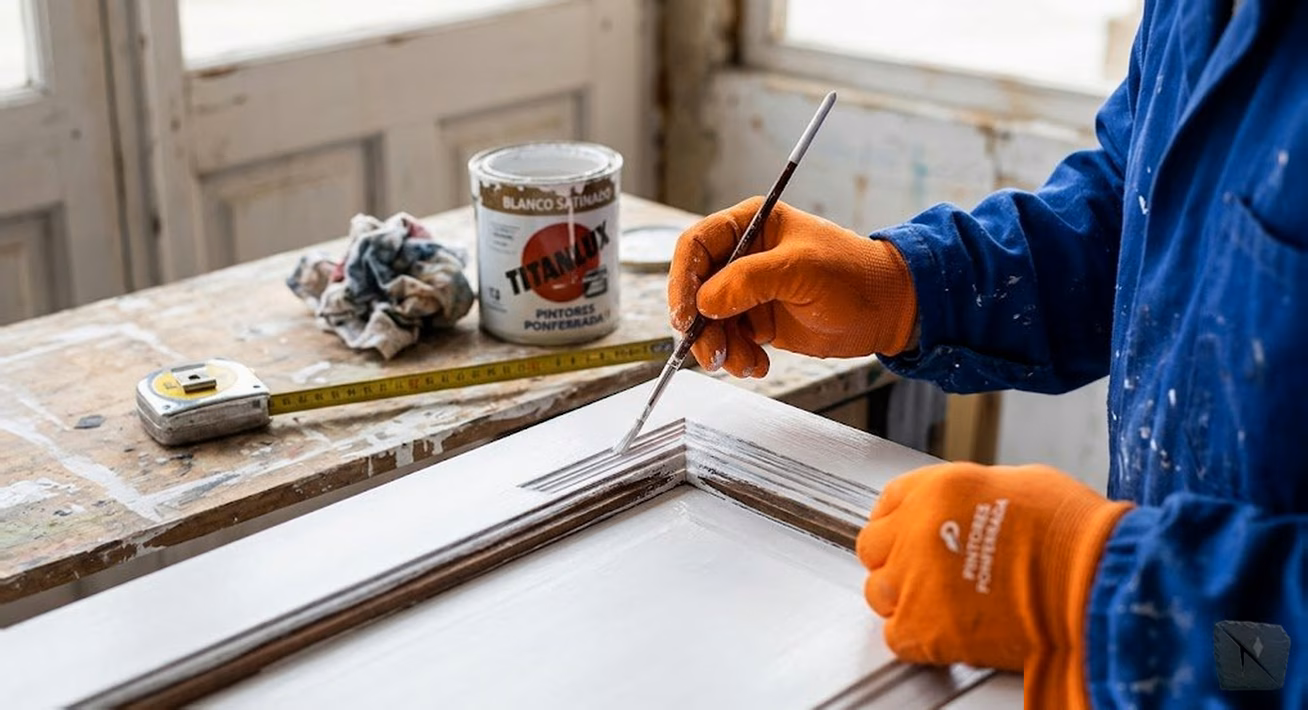 Pintor midiendo habitación con cinta métrica — presupuesto pintores Ponferrada El Bierzo